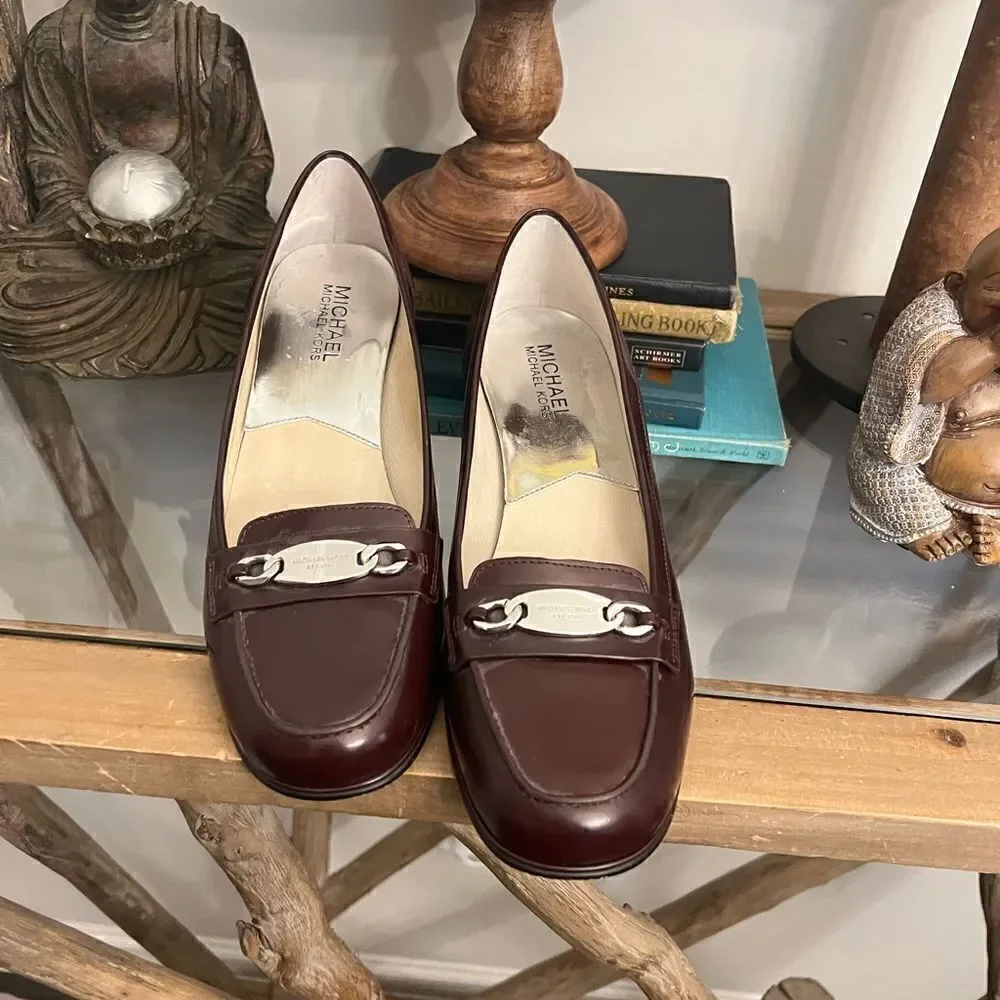 Women’s Michael Kors Lainey Leather Loafers in Merlot. Size 8.5 M.